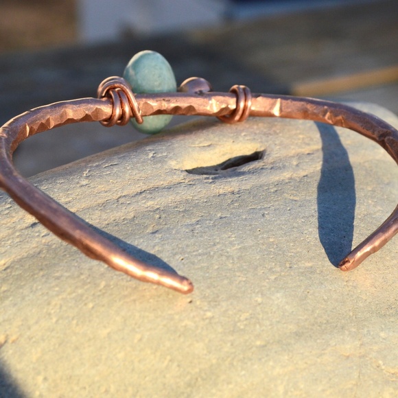 Genuine Aquamarine Gemstone Copper Cuff Bracelet - Picture 4 of 4